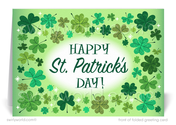 Cute retro modern green 4-leaf clover shamrock business "Lucky to Have You as a Customer" green Irish happy St. Patrick's day cards.