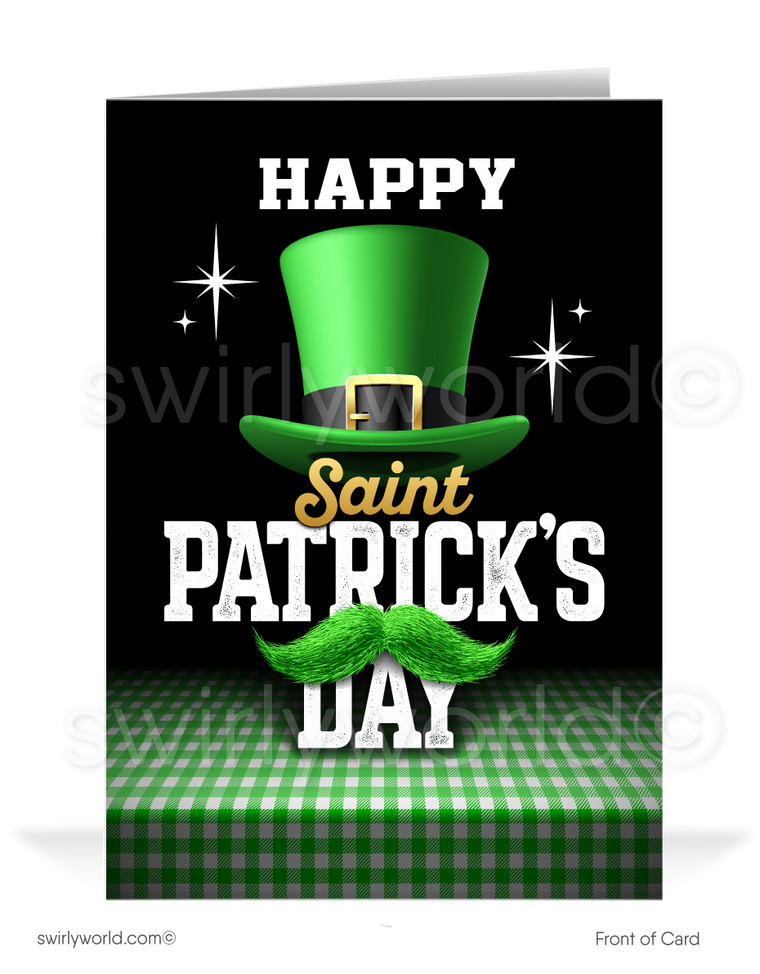 Cute business "Lucky to have you as a customer" green top hat leprechaun corporate happy St. Patrick's Day greeting cards.