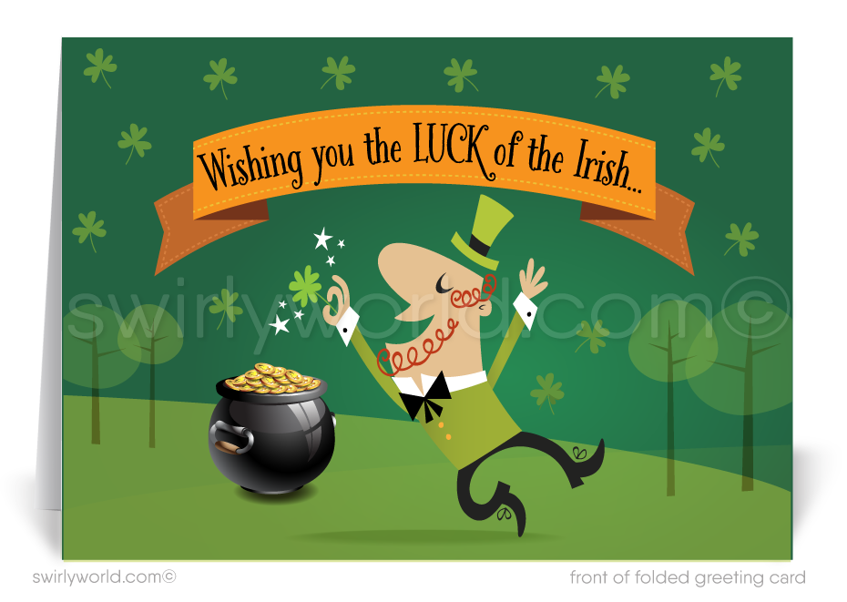 Corporate professional business "Lucky to have you as a customer" green shamrocks leprechaun happy St. Patrick's Day greeting cards.