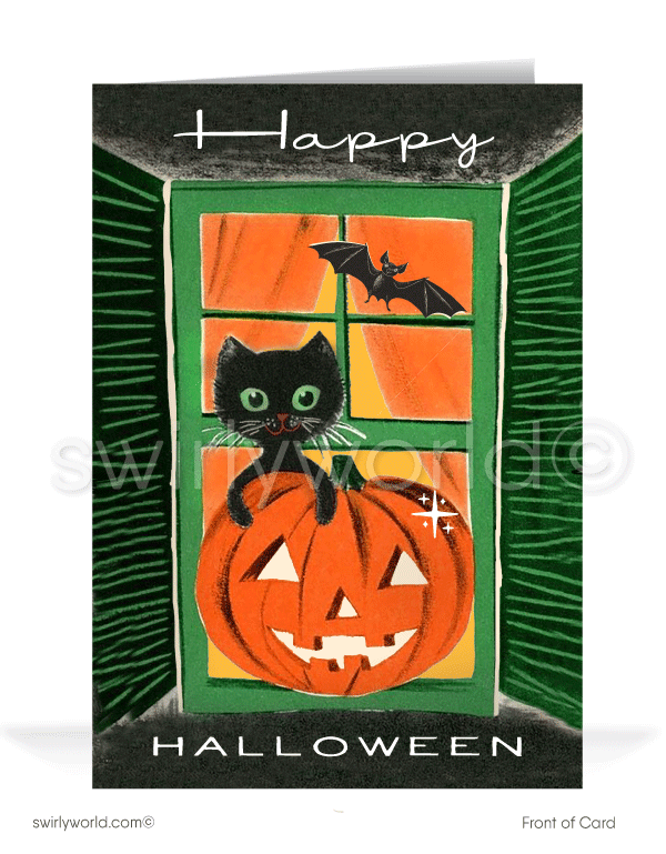 1940’s vintage mid-century retro Happy Halloween Greeting Cards for Business Customers.