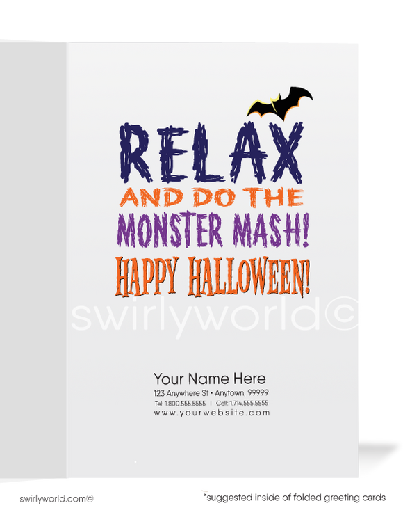 Funny "Monster Mash" Frankenstein and Bride Printed Halloween Cards for Customers