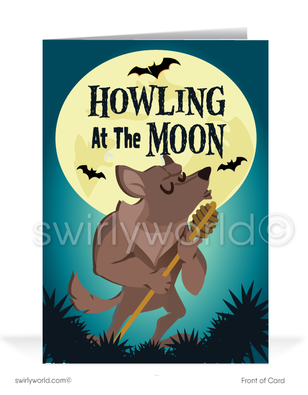Wolfman Werewolf Funny Humorous Business Printed Halloween Cards for Customers