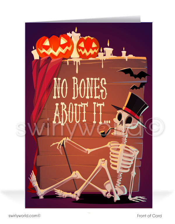 Funny Skeleton and Pumpkins Humorous Business Printed Halloween Cards for Customers