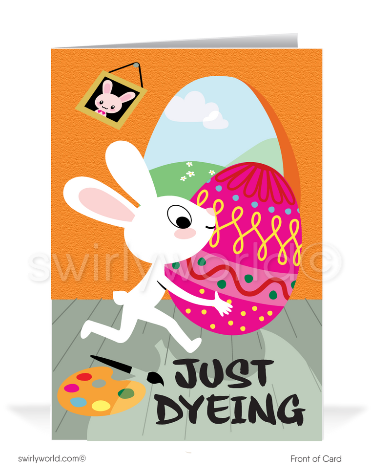 Cute funny bunny business happy Easter greeting cards for customers.