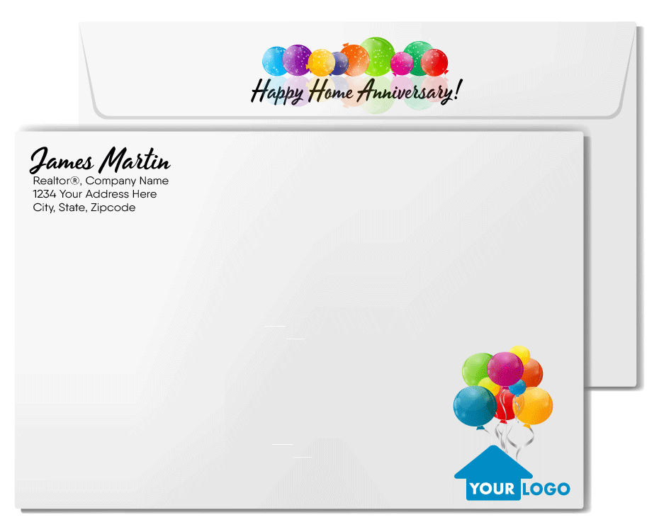 House With Confetti Balloons Happy House-a-versary Home Anniversary Realtor Cards