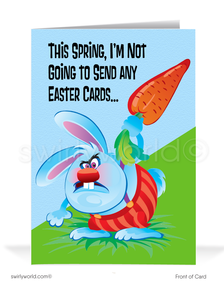 Funny Bunny Business Happy Easter Greeting Cards for Customers. Mean evil easter bunny