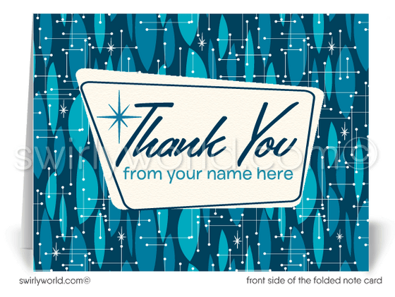 Blue Retro atomic mid-century modern Eames design pattern for printed thank you note cards.