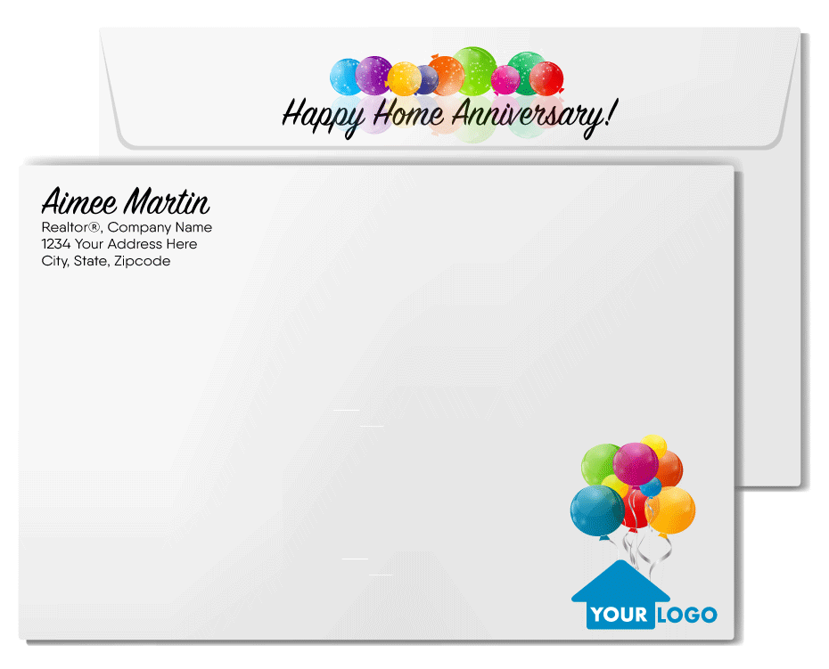 Realtor® Holding Cute House with Red Bow and Confetti Home Anniversary Cards