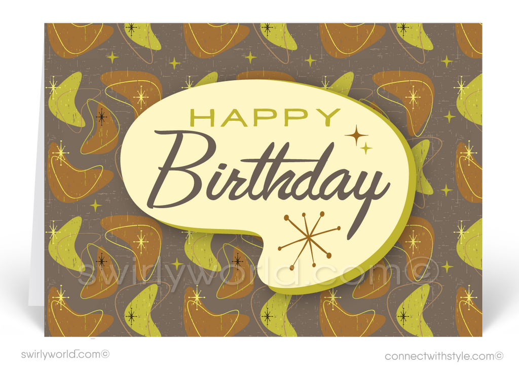 Atomic Mid-Century Retro Modern Tiki Happy Birthday Cards