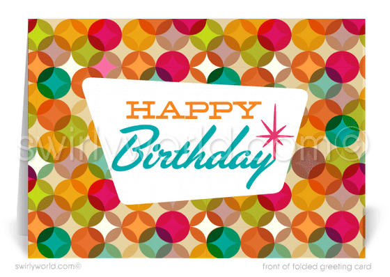 Retro Mid-Century Modern Style Corporate Business Happy Birthday Cards.