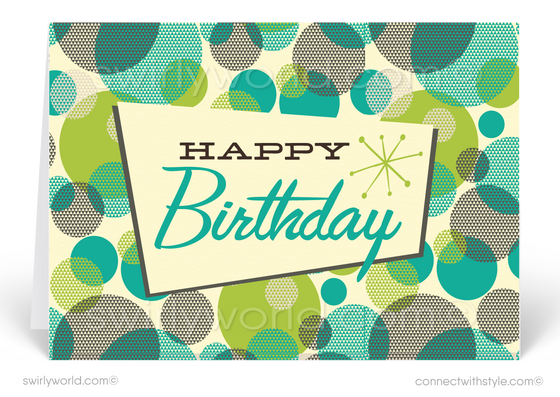 1950's Mid-Century Modern Retro Mod Atomic Dots Happy Birthday Cards