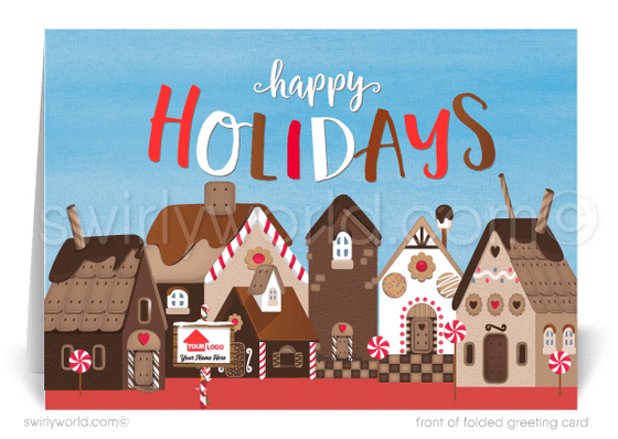realtor gingerbread houses merry christmas cards for clients.