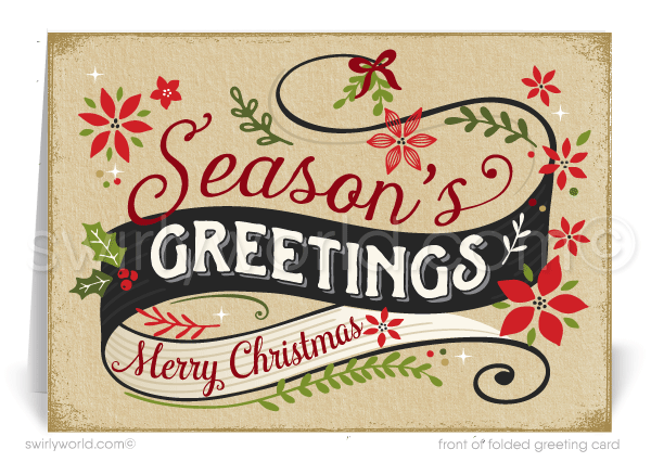 Rustic Botanical Season's Greetings Holiday Greeting Cards for Customers