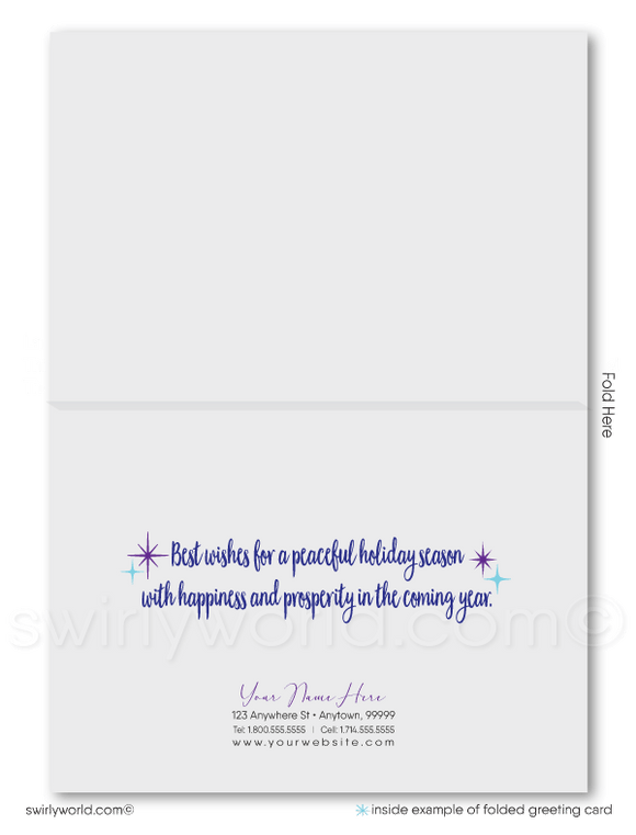 Traditional Mid-Century Style Watercolor Season's Greetings Holiday Cards for Business.
