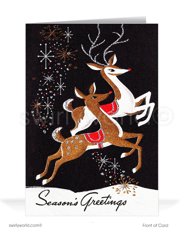 1950's vintage atomic retro-modern reindeer holiday Christmas cards.