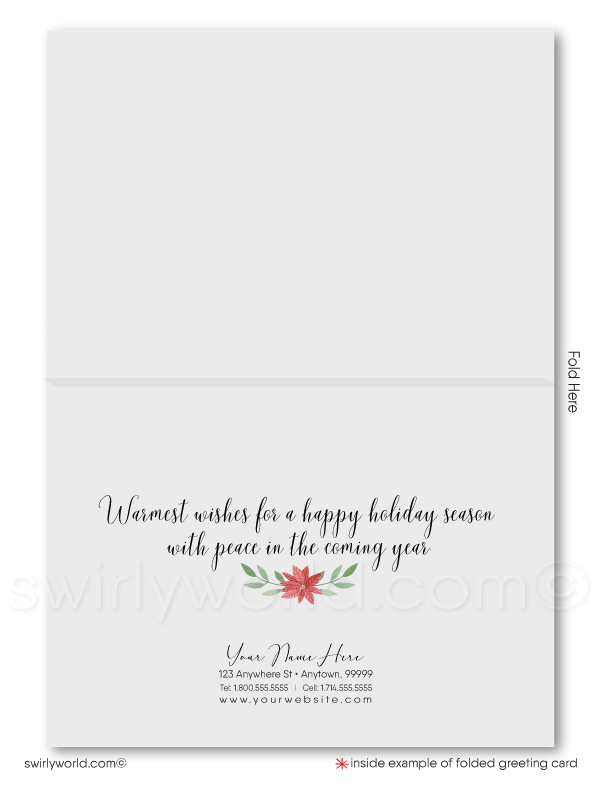Rustic Wooden Poinsettia Happy Holidays Christmas Cards for Business Customers