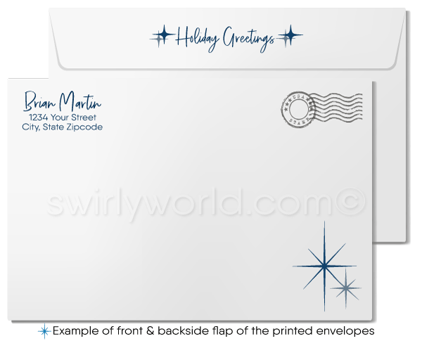 Contemporary Blue Modern Serene Reindeer in Forest Holiday Greeting Cards
