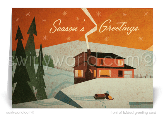 Retro Mid-Century Modern Vintage Style Christmas Holiday Cards.