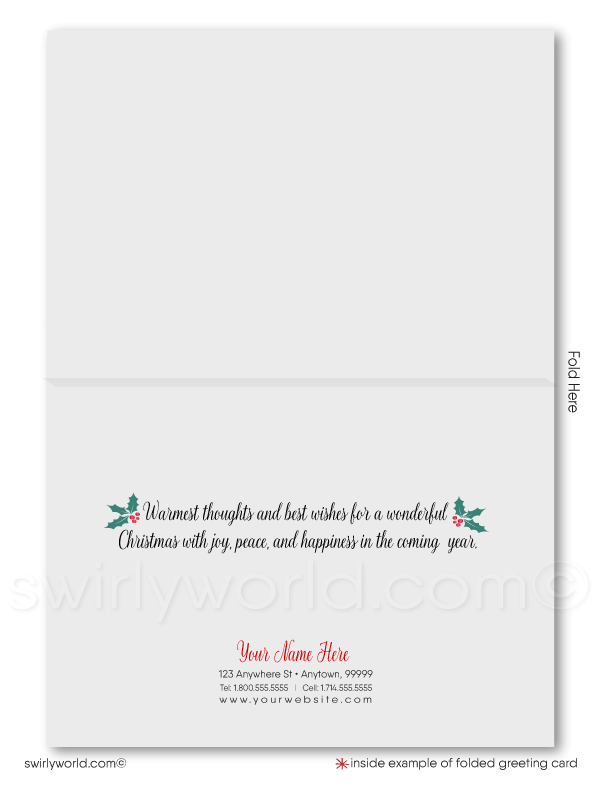 Traditional Botanical Wreath Merry Christmas Holiday Cards for Customers