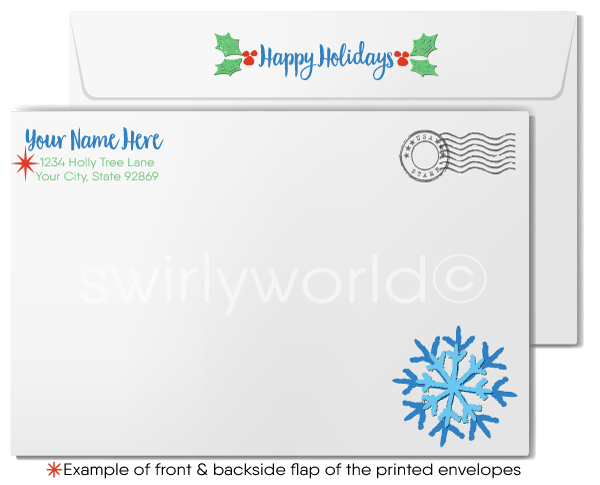 Traditional Whimsical Watercolor Business Customer Holiday Greeting Cards