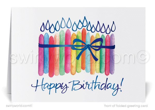 Gender Neutral Corporate Company Business Watercolor Happy Birthday Greeting Cards.