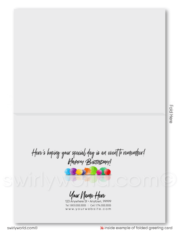 Gender Neutral Corporate Company Business Watercolor Happy Birthday Greeting Cards.