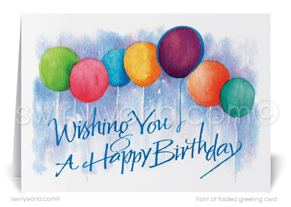 Watercolor Corporate Business Balloons Gender Neutral Birthday Cards For Clients