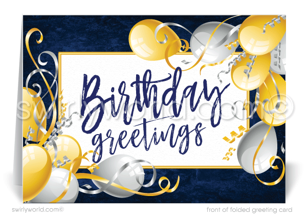 Business Corporate Professional Company Navy Blue Happy Birthday Cards for Customers