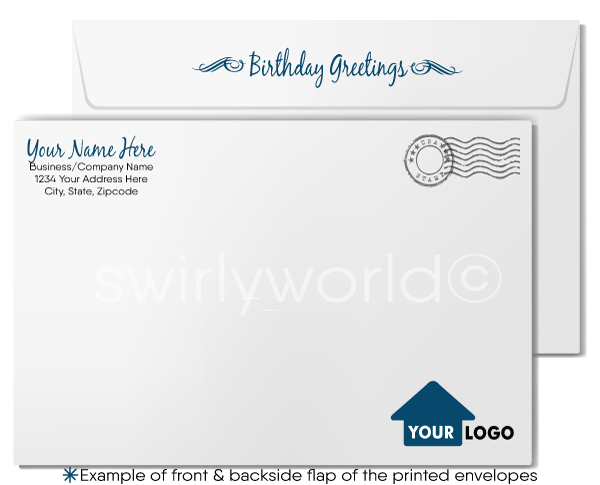 Professional Corporate Navy Blue Happy Birthday Cards For Customers