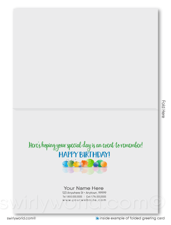 Watercolor Tree with Balloons Business Happy Birthday Cards For Customers