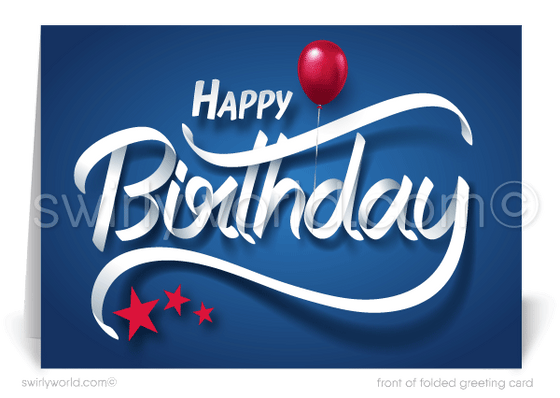 Blue and Red Corporate Company Business Professional Happy Birthday Cards for Customers