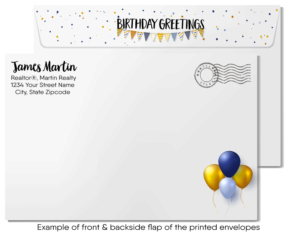 Blue and Gold Balloons Corporate Business Company Happy Birthday Greeting Cards