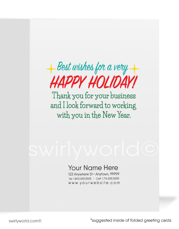 Cute Girl Merry Christmas Company Holiday Greeting Cards for Realtor Woman in Business. Wrapped up and ready to say...