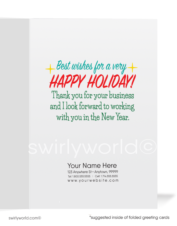 Cute Merry Christmas Company Holiday Greeting Cards for Realtor Woman in Business.