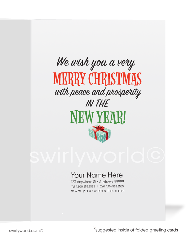 Funny Cartoon Santa Claus Company Christmas Holiday Cards for Customers