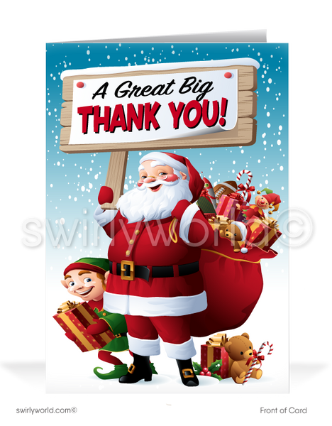 Christmas A Great Big Thank You Santa Claus Holiday Postcards - Set of 12
