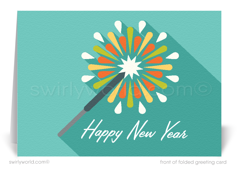 2023 Atomic Mid-Century Retro Modern Firework Happy New Years Cards