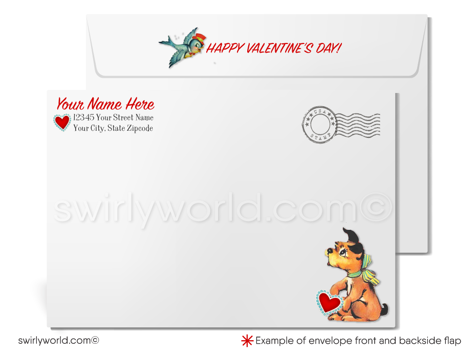 Charming 1940s-1950s Vintage-Inspired Valentine's Day Cards: Retro Girl with Sewing Kit