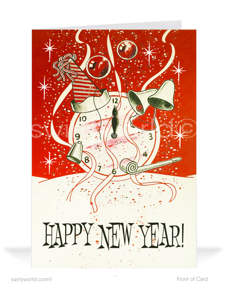 1940s-1950s Retro Vintage Mid-Century Modern Happy New Year Greeting Cards