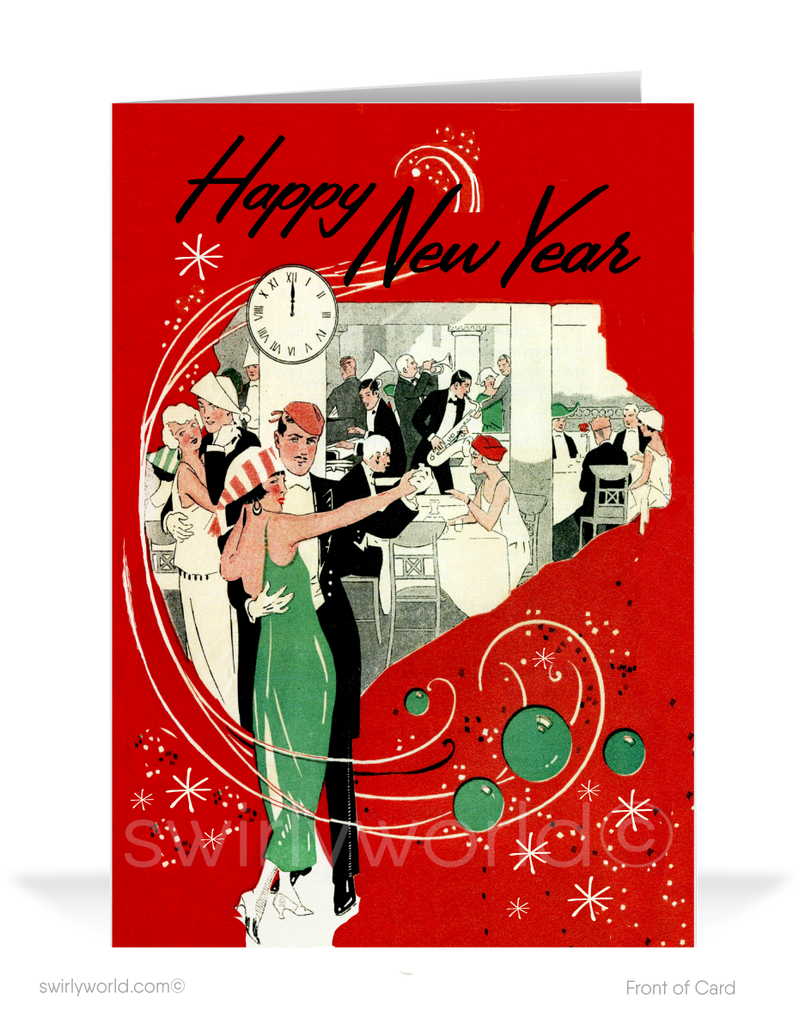 Art Deco Retro 1930s-1940s Style Vintage Happy New Year Greeting Cards