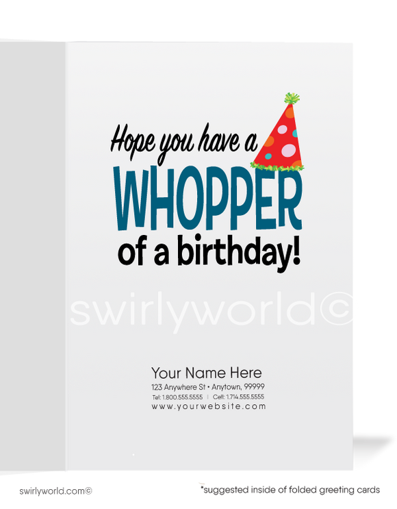 "Whopper of a Birthday" Business Birthday Cards for Customers