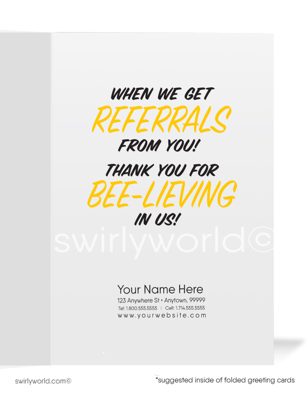 Humorous Honey Bee Thank You For Your Referral Greeting Cards for Business