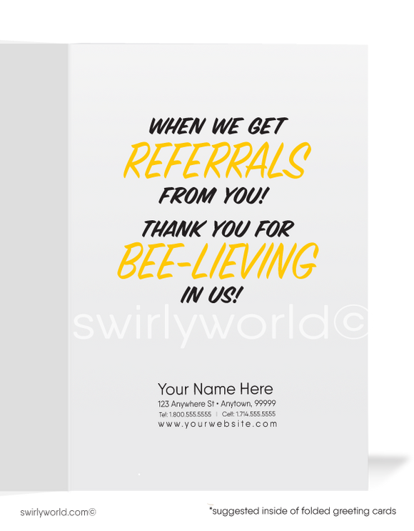 Humorous Honey Bee Thank You For Your Referral Greeting Cards for Business