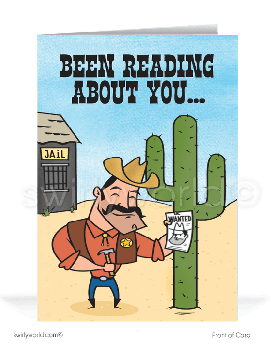 Cowboy Congratulations You're in the News Cartoon Cards for Business Customers