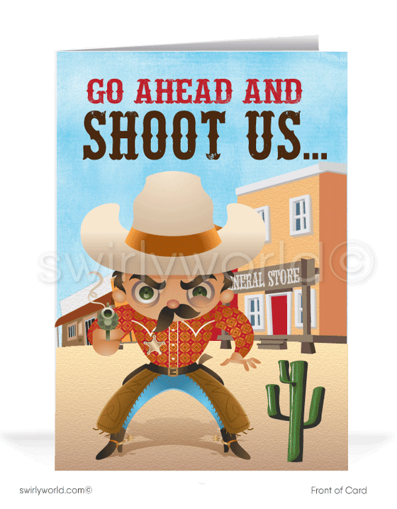Funny Shootin' Cowboy Past-Due Bill Collection Greeting Cards.