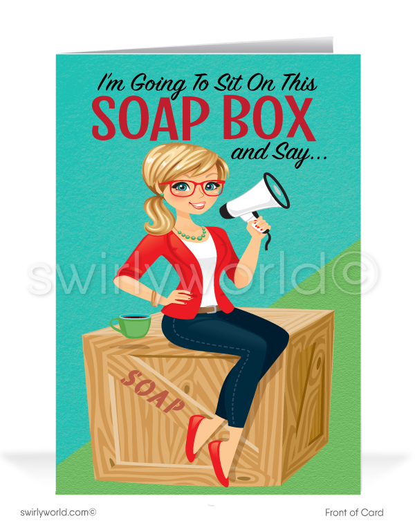 Soap Box Cartoon Women in Business Thank You Cards for Clients