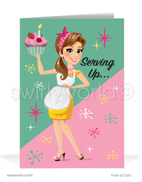 Pin-up Girl Pastry Chef Happy Birthday Greeting Cards for Business