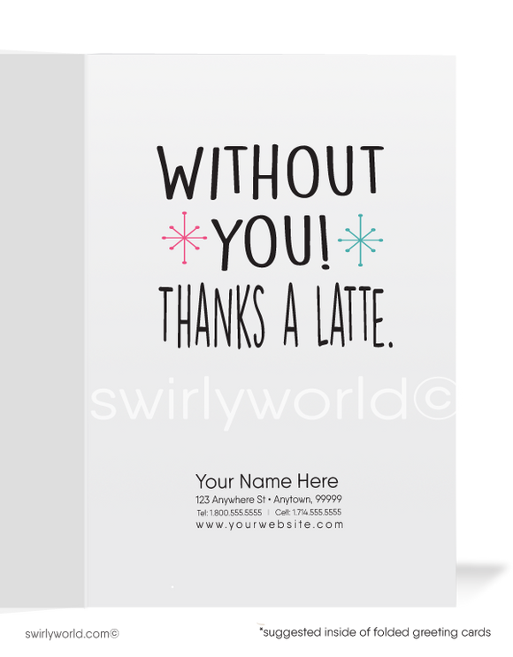 "Thanks a Latte" Cartoon Cute Customer Client Thank You Card for Business