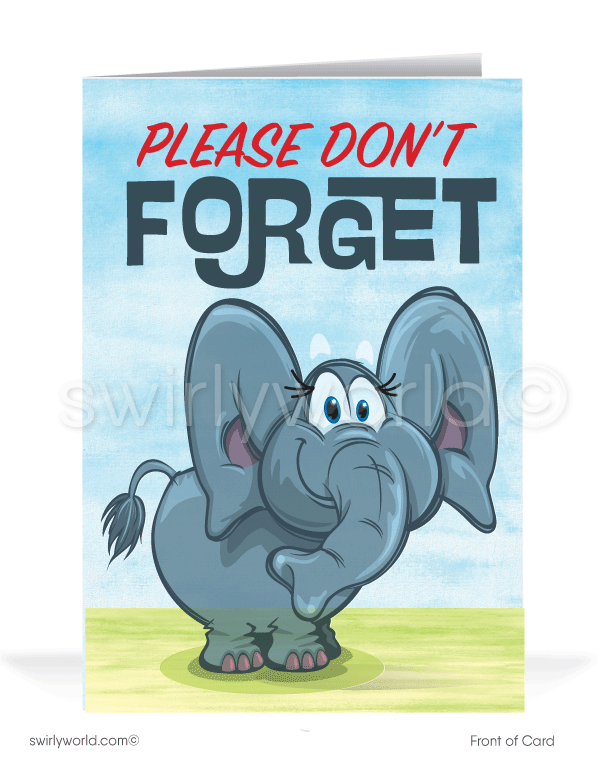 Funny Elephant Pun Please Don't Forget to Pay Your Past-Due Invoice. Bill Collection customer greeting cards.