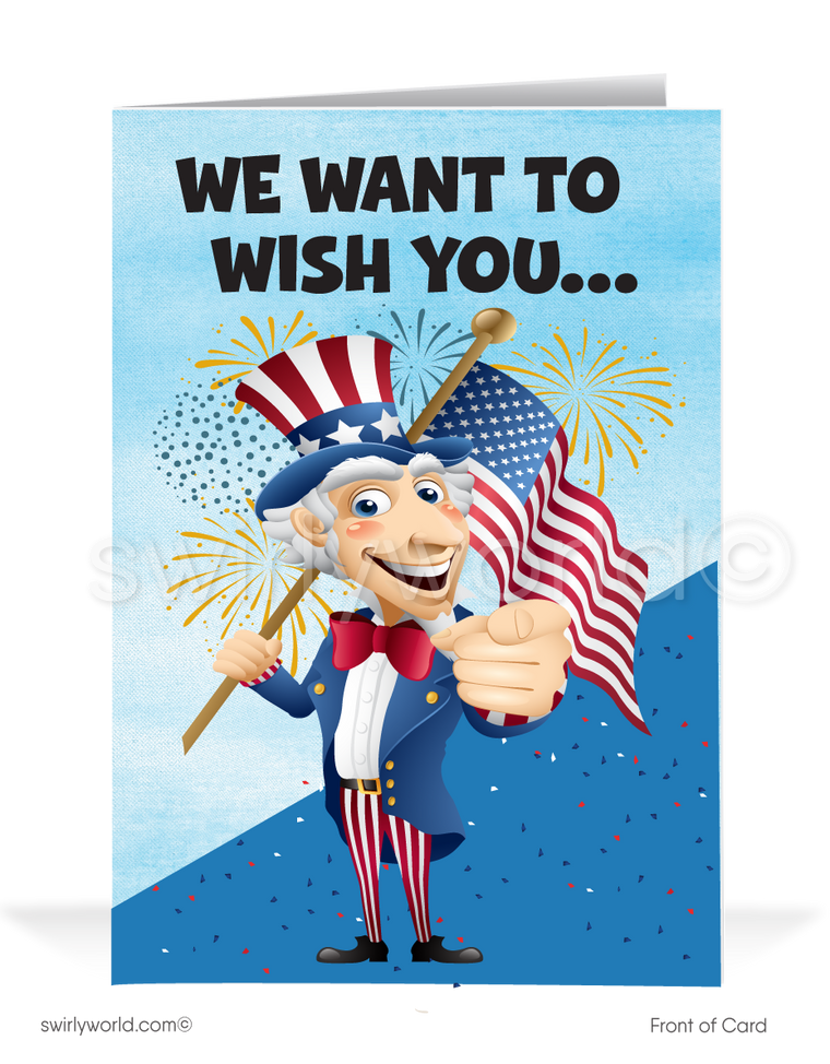 Uncle Sam Funny Cartoon Patriotic Happy 4th of July Independence Day Greeting Cards